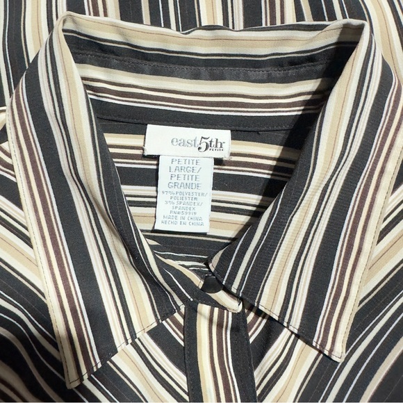 East 5th Petite Large Womens Black and Tan Striped Button Down Long Sleeve Shirt - Picture 3 of 6